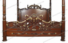 Mahogany Ornately Carved Statue Canopy Bed