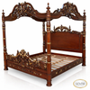 Ornate Mahogany Four Poster Canopy Bed w/ Cherub Details