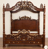 Ornate Mahogany Four Poster Canopy Bed w/ Cherub Details