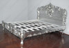 Antiqued Silver Leaf French Rococo Carved Panel Bed