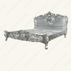Antiqued Silver Leaf French Rococo Carved Panel Bed