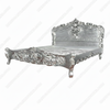 Antiqued Silver Leaf French Rococo Carved Panel Bed