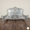 Antiqued Silver Leaf French Rococo Carved Panel Bed
