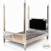Distressed Silver Mirrored Four Poster Bed