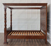 Light Walnut Canopy Bed w/ Diamond Paneled Headboard