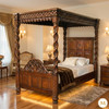 Mahogany Four Poster Canopy Bed w/ Barley Twist Posts