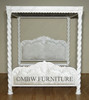 Solid Mahogany Italian Antiqued White Ca King Carved 4 Post Canopy Bed