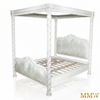 Antiqued White Carved Four Post Canopy Bed