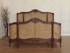 Pecan Cane Rattan Country Farmhouse Panel Bed