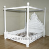 White Carved Four Poster Canopy Bed