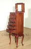 Antiqued Mahogany 5 Drawer Jewelry Chest Armoire w/ Mirror