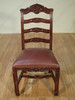 Pair 2 Solid Mahogany Ladder Back Leather Dining Side Chairs
