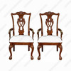 Pair of 2 Mahogany Chippendale Cream Dining Arm Chairs