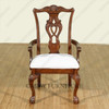 Pair of 2 Mahogany Chippendale Cream Dining Arm Chairs