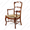 Pair of 2 Mahogany French Country Arm Chairs w/ Cane Rattan Rush Seat