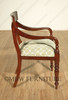Pair 2 Solid Mahogany Regency Dining Arm Chairs w/ Green Seat