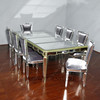 9 Pc 8Ft Mirrored Silver Rococo Dining Table w/ 2 Leaves & 8 Mirrored Chairs