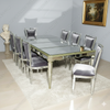 9 Pc 8Ft Mirrored Silver Rococo Dining Table w/ 2 Leaves & 8 Mirrored Chairs