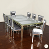 9pc Venetian-Style Mirrored Dining Suite with Grey Velvet Chairs