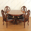 5-Pc Burl Inlay Round Dining Table & Chairs Set