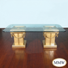 7.5ft Gold Leaf Double Pedestal Dining Table w/ Glass Top