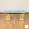 7.5ft Gold Leaf Double Pedestal Dining Table w/ Glass Top