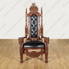 Solid Mahogany Gothic Black Leather Throne Lion Arm Chair