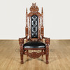 Solid Mahogany Gothic Black Leather Throne Lion Arm Chair