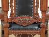 Solid Mahogany Gothic Black Leather Throne Lion Arm Chair