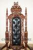 Solid Mahogany Gothic Black Leather Throne Lion Arm Chair