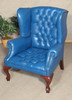 Genuine Leather Royal Blue Wing Back Chair
