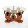 55" Light Mahogany Round Glass Top Table w/ Carved Swans Pedestal Base