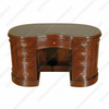 Mahogany Kidney Peanut Shaped Executive Office Desk w/ 9 Drawers & Brown Leather Top