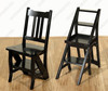 Solid Mahogany Black Convertible Ladder Chair Library Step Stool