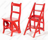 Solid Mahogany Crackle Red Convertible Ladder Chair Library Step Stool