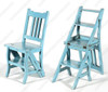 Solid Mahogany Distressed Light Blue Ladder Chair Library Step Stool