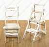 Solid Mahogany Rustic Distressed White Ladder Chair Library Step Stool