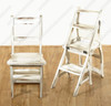Solid Mahogany Rustic Distressed White Ladder Chair Library Step Stool