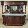 9ft Carved Solid Mahogany Glazed Stained Glass Canopy Marble Top Pub Bar