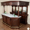 9ft Carved Mahogany Stained Glass Canopy Pub Bar w /Marble