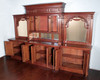 Pecan Neoclassical Home Pub Bar w/ Mirrored Back & Rails