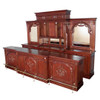Pecan Neoclassical Home Pub Bar w/ Mirrored Back & Rails