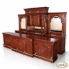 Pecan Neoclassical Home Pub Bar w/ Mirrored Back & Rails