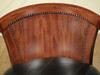 Pair 2 Mahogany Genuine Black Leather Swivel Barstools