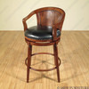 Pair 2 Mahogany Genuine Black Leather Swivel Barstools
