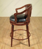 Pair 2 Mahogany Genuine Black Leather Swivel Barstools