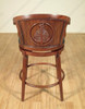 Pair 2 Mahogany Genuine Black Leather Swivel Barstools
