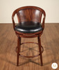 Pair 2 Mahogany Genuine Black Leather Swivel Barstools