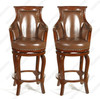 Pair 2 Solid Mahogany Genuine Brown Leather Swivel Barstools