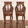 Mahogany Genuine Brown Leather Swivel Barstools Pair (2)